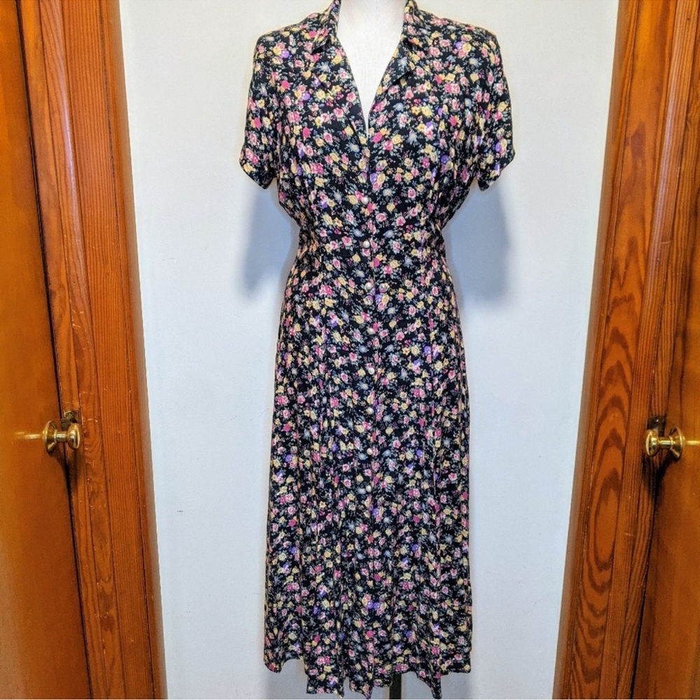 Vintage floral long button down dress